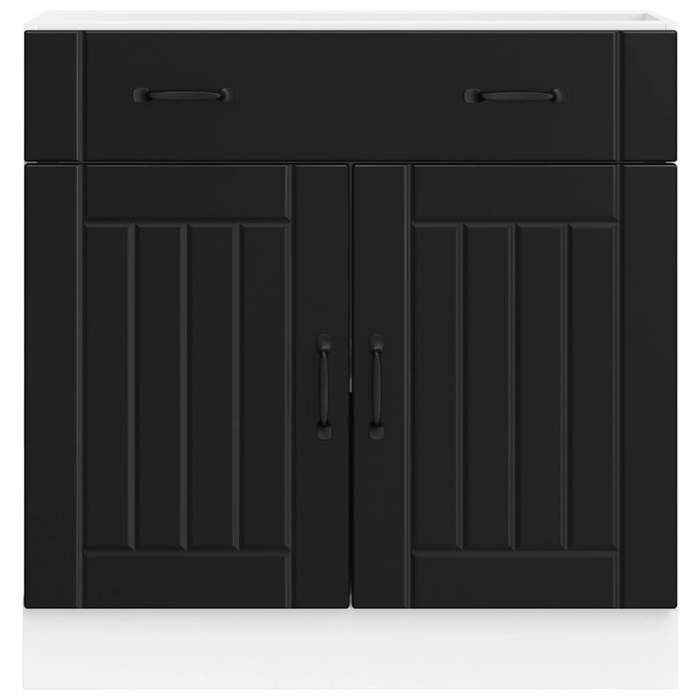 BUFFET de cuisine - Vaisselier/Armoire rangement - Lucca noir bois dingénierie 80x46x81.5 cm L485