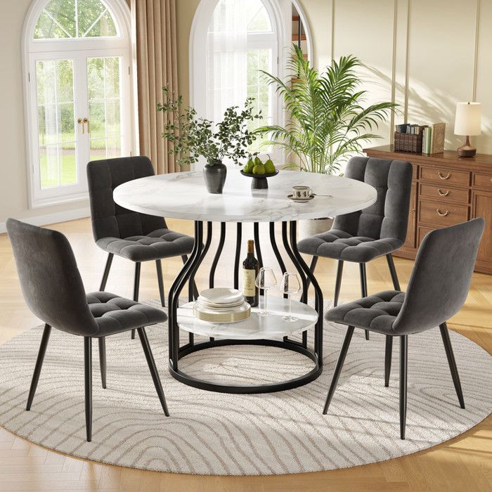 Ensemble de table 5 pièces table à manger ronde 100x100x76 cm (4 chaises) table basse ronde pour 4 personnes chaise en velours