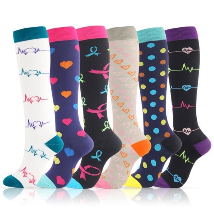 6 Pairs Chaussettes de Compression pour Hommes et Femmes - Bas de Contention - Mix 6 couleurs - pour Sportive Cyclisme Running