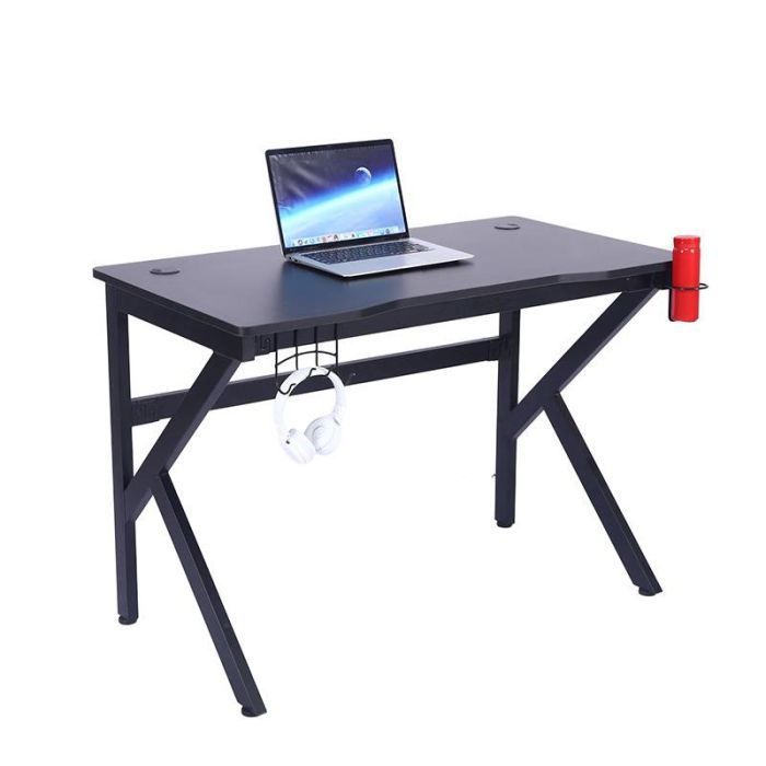 Bureau gamer 110x60x75cm table ordinateur gaming avec passe-câbles porte-gobelet et support casque
