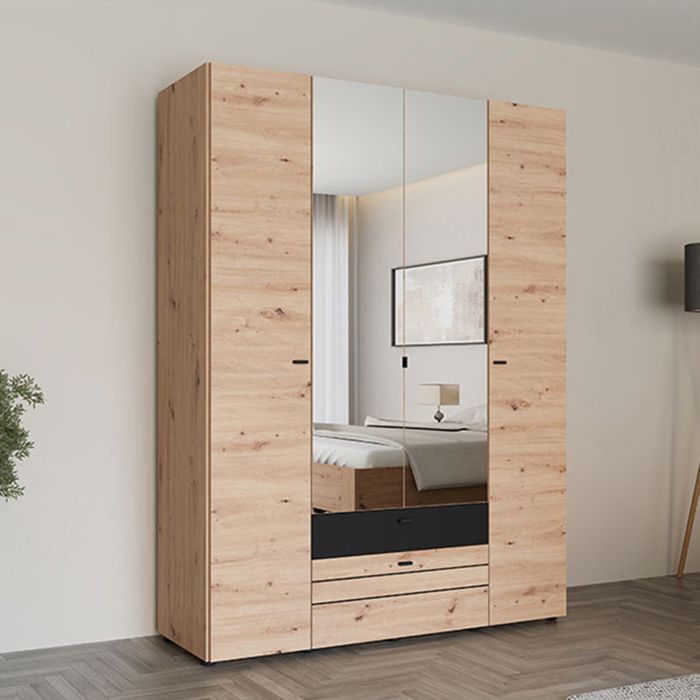 Grande Armoire Watamu Dmora en Bois Mélaminé Chêne Brun Noeuds 155x208h cm Grande Armoire Watamu Dmora en Bois Mélaminé Chêne Brun Noeuds 155x208h cm