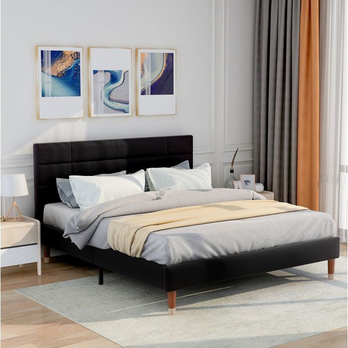MEULVA Lit double rembourré 140x200 cm avec sommier à lattes et matelas à ressorts ensachés 25 cm noir