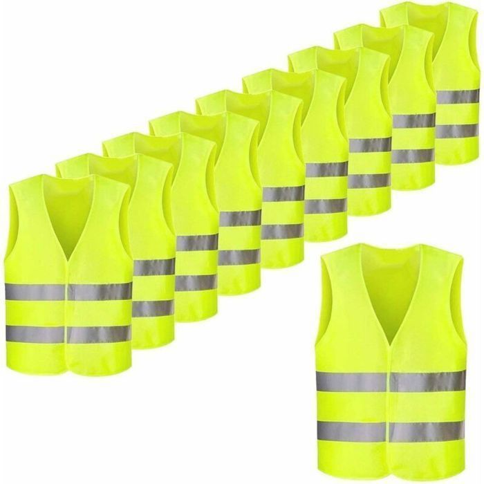 Lot de 10 gilets de sécurité jaune fluo réfléchissants haute visibilité - Pour cycliste conducteur coureur et éboueur Lot de 10 gilets de sécurité jaune fluo réfléchissants haute visibilité - Pour cycliste conducteur coureur et éboueur