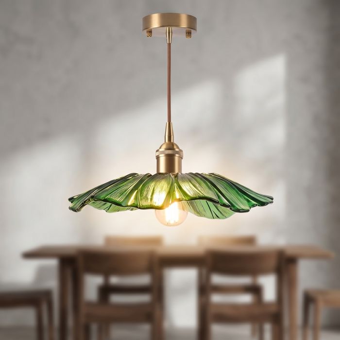 WOTTES 1 x Suspension Vintage Verre Vert Fleur Lustre Bar Chambre Cuivre Lampe Suspendue Intérieur Porche Éclairage Luminaire