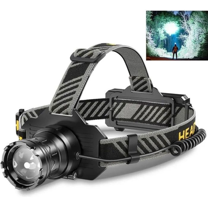Lampe frontale - 100000 Lumens m variable 6 modes - IPX7 étanche - Batterie 5600mAh Lampe frontale - 100000 Lumens m variable 6 modes - IPX7 étanche - Batterie 5600mAh