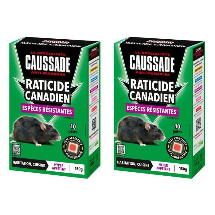 CAUSSADE Anti Rats - 300g - Efficacité Radicale - Spécial Rats Résistants - 20 Pâtes Fluorescentes - Lieux Secs et Humides