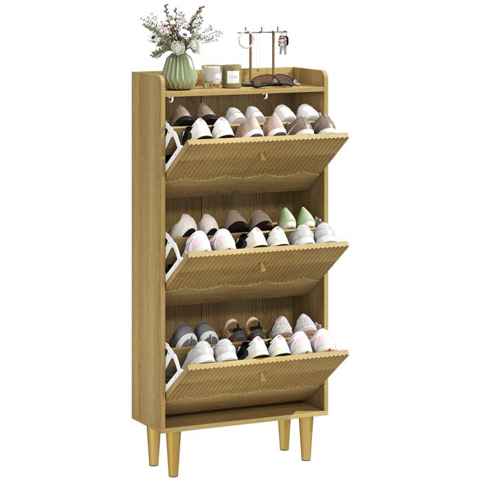 Meuble à chaussures - HOMCOM - 18 paires - 3 tiroirs basculants - étagères ajustables - panneaux de particules - 60x24x128cm - chêne