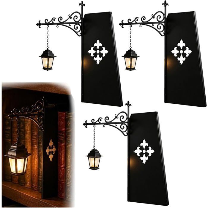 Lanterne décorative - Lot de 3 lampes de bibliothèque vintage LED pour étagère et coin lecture (Noir)