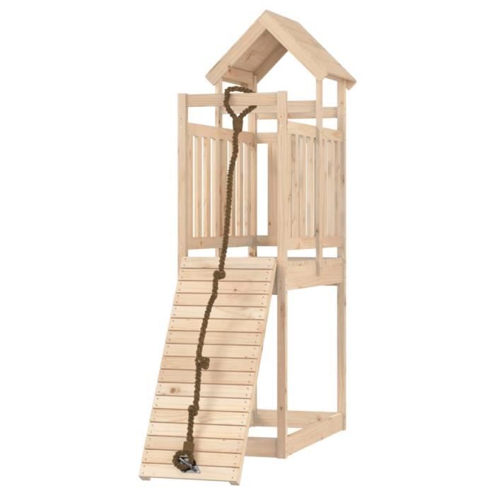 COSTWAY Cabane Jardin Enfants 2 En 1 Avec Mur D'Escalade – Maison De Jeu En Bois De Sapin, Cloche, Fenêtre, Pour 2 Enfants 3-8 Ans, Intérieur/Extérieur