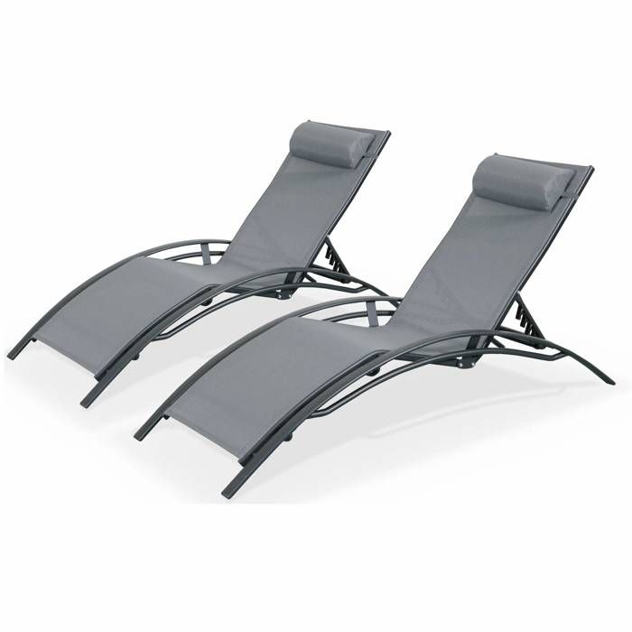 Duo de bains de soleil aluminium et textil&egrave;ne - Louisa Anthracite