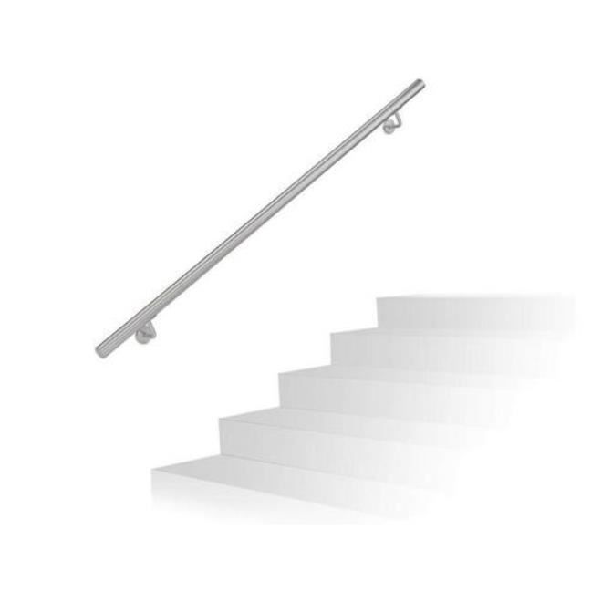 TIBU Main Courante En Aluminium Et Bois De Noyer Décor 30-600 Cm Main Courante Murale Escalier Support Coudé En Acier Inoxydable Longueur 180 Cm Avec 2 Supports Et Capuchon Semi-circulaire