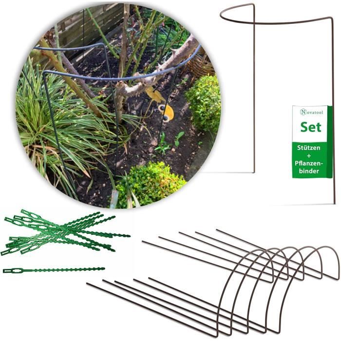 Lot De 8 Attaches D'Arbustes Robustes 40 Cm - Noir - Réglables Pour Plantes, Rosiers Et Soutien Jardin