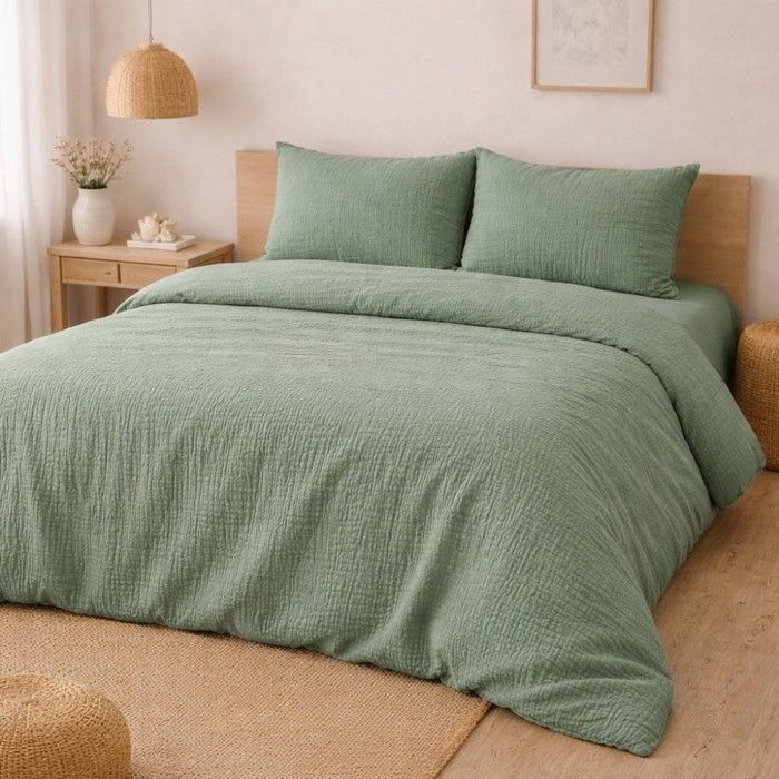 Parure de lit - PROMO LINGE - Alia - Gaze de coton - 260x240cm - Sauge