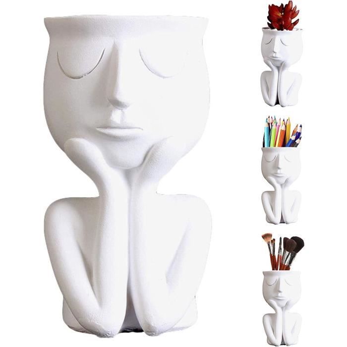 Creative Vase en forme de personnage nordique vase noir, plantes  succulentes, pot de fleurs abstrait, visage