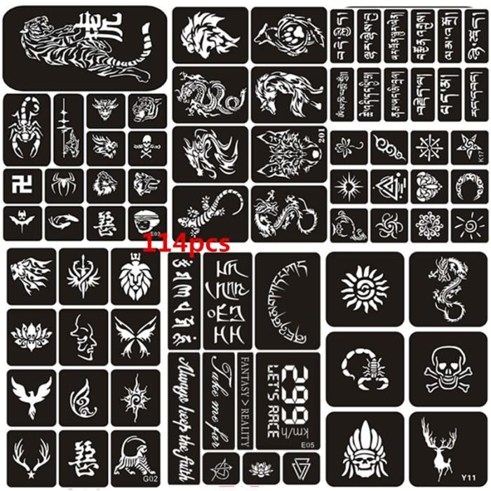 50 Pochoirs Tatouage Garçon - Motifs Animaux Nature, Brillants, Pour Art Et Aérographe