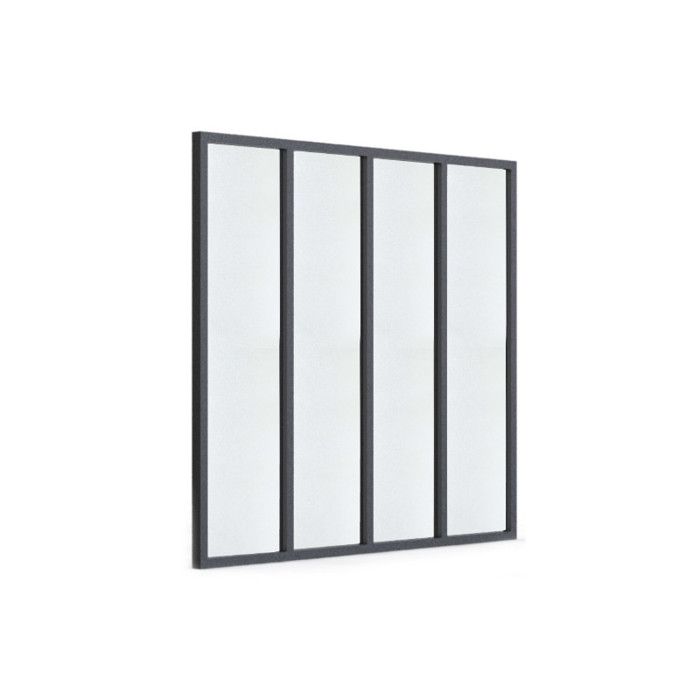Verrière Industrielle Métal Verrière Atelier 3 Vitrages IDMarket - Métal Noir Et Verre Trempé - 93x108 Cm - Style Industriel Verriere Interieur
