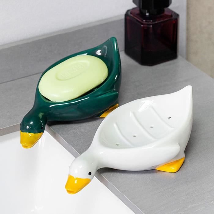 Porte-savon Auto-drainant En Résine - Design Grès, Avec Support En Bambou, Blanc