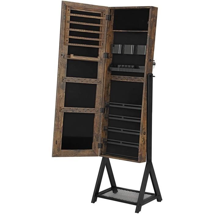 Armoire à Bijoux Avec Miroir SONGMICS - 4 Étages, 2 Tiroirs, Éclairage LED - Serrure Et Clés - Blanc - 151x41x36.5cm