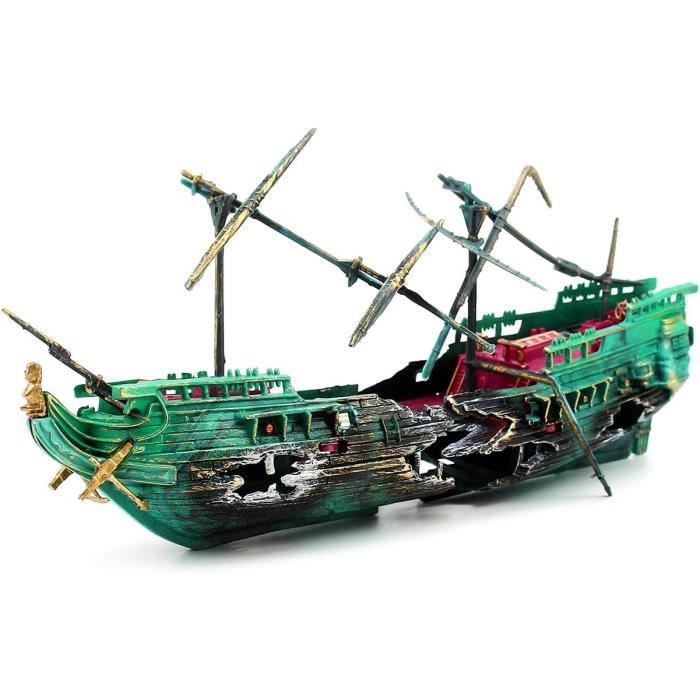 Décoration Aquarium épave De Bateau En Résine - Dimensions 24.5x10x5.5 Cm - Résistant Eau Douce Et Salée