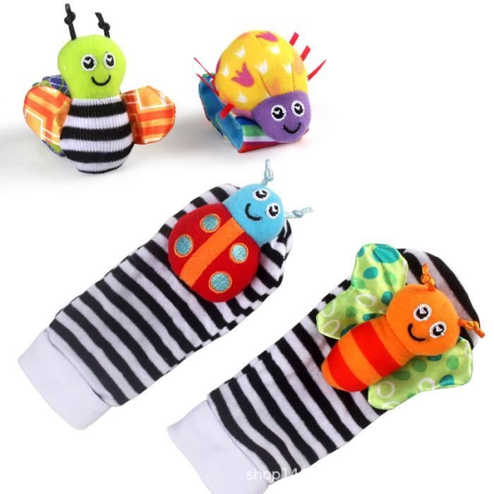 Poignet Rattle Foot Finder Chaussettes 4 Pcs Bébé Rattle Toys Cadeau Pour  Bébé Garçon Fille