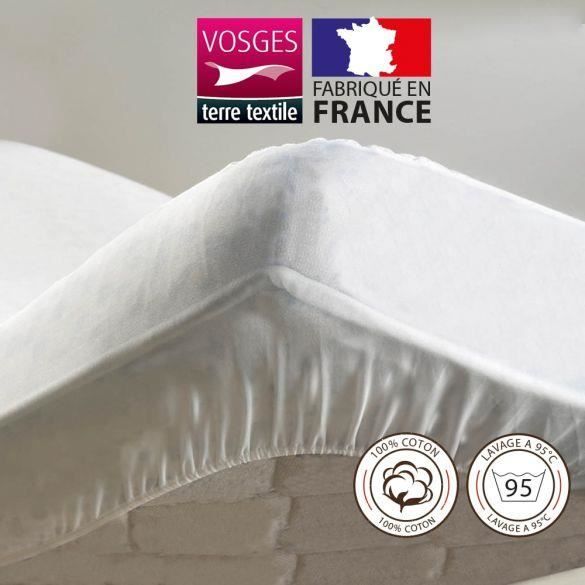 Protège matelas Coton Blanc des Vosges 160X200 bonnet 35 cm