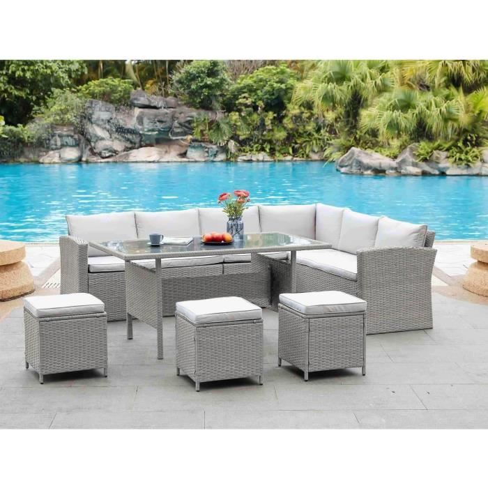 Salon De Jardin Canape D Angle En Resine Tressee 8 Personnes