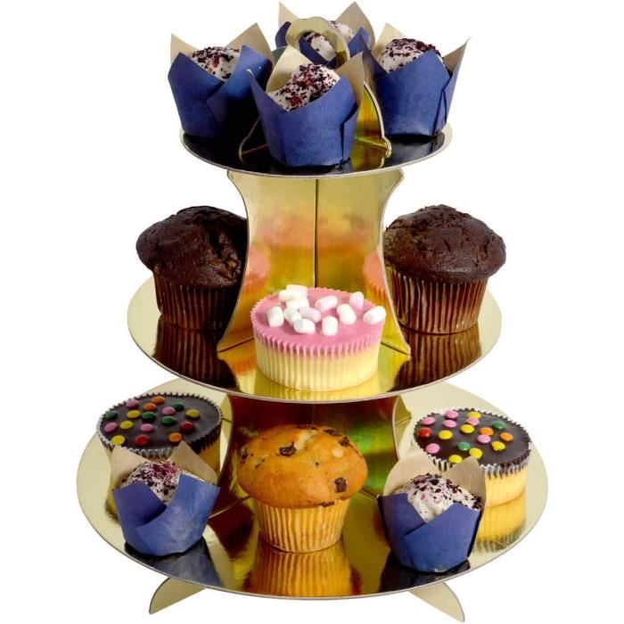 Présentoir à Cupcakes en Carton Support Muffin à 3 Étages Or pour