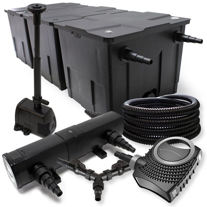 SunSun Kit complet: CBF-350C Filtre de bassin jusquà 90000 L NEO10000 pompe de filtration 10000l/h 80W CUV-236 lampe uv 36W 25m
