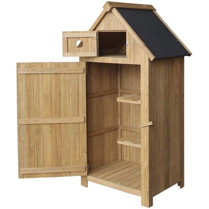 Armoire de jardin en bois de sapin avec toit tar - 770x540x1420mm - Marron