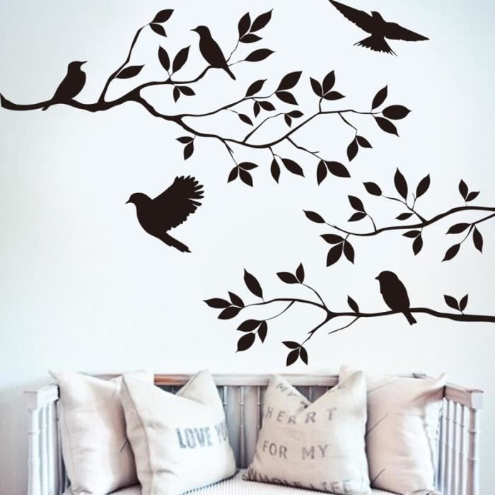 Noir Oiseau Branche D'arbre Monstre Papier Stickers Muraux Amovibles vintage cuisine Wall Sticker décoration