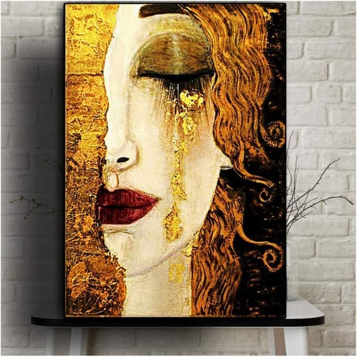 Tableau Gustav Klimt 'Larme Abstrait' - Toile Encadrée 60x90 Cm - Art Murale Pour Salon Ou Bureau