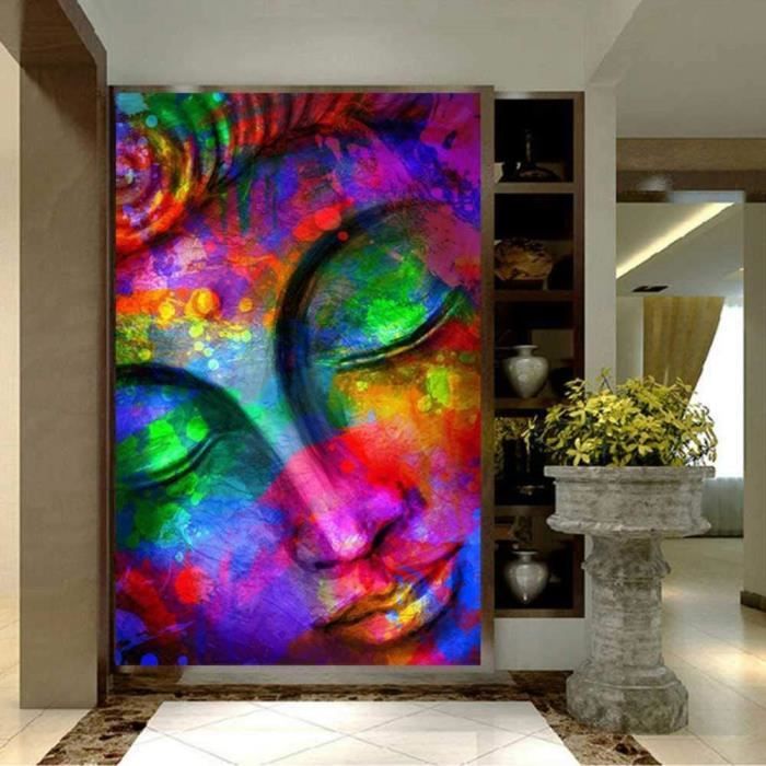 Tableau Bouddha Peinture à l'huile colorée Toile Affiches Imprime Art Mural  pour Salon Chambre avec cadre 30x40cm[2863] - Cdiscount Maison