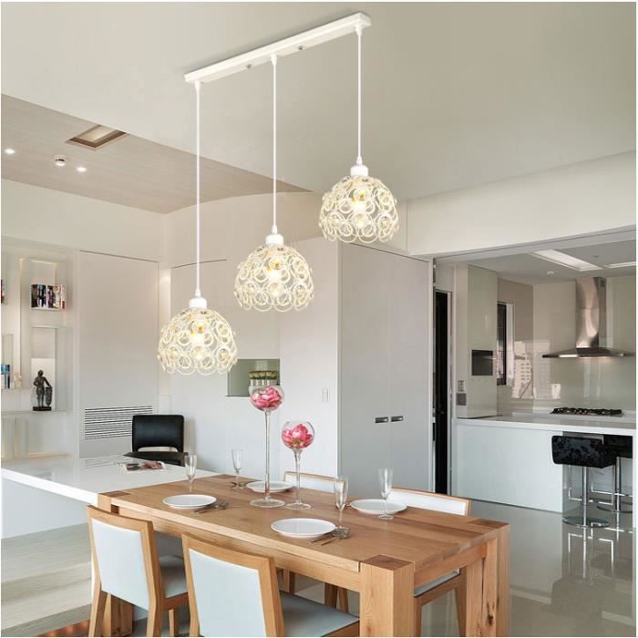Lustre Suspension Cristal De 3 Luminaire Industrielle Retro Blanc