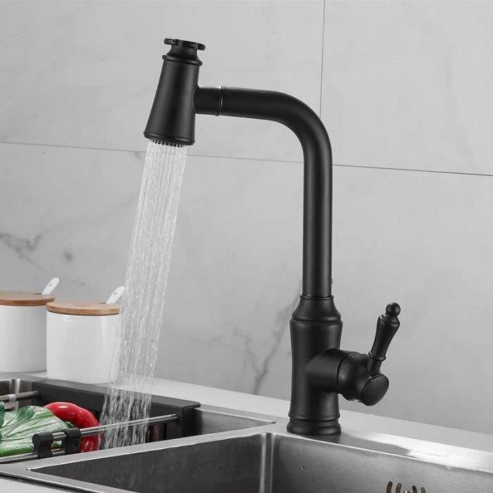 Robinet De Cuisine 2 Poignées Chrome Avec Pulvérisateur Latéral Extractible - 4 Trous
