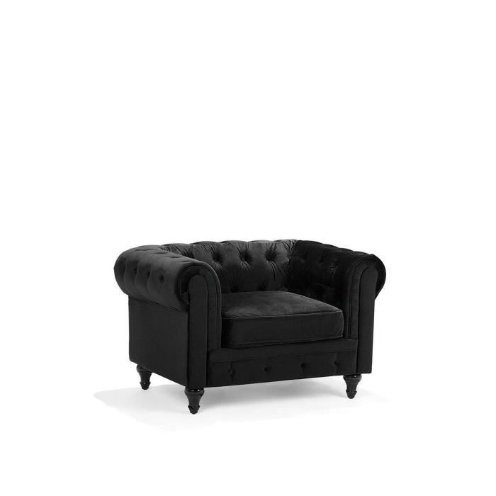 fauteuil vintage en velours noir chesterfield - beliani - 1 place - confortable et élégant