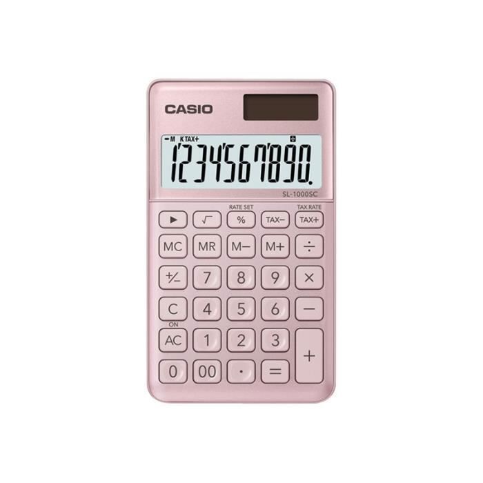 Casio SL-1000SC Calculatrice de poche 10 chiffres panneau solaire, pile rose