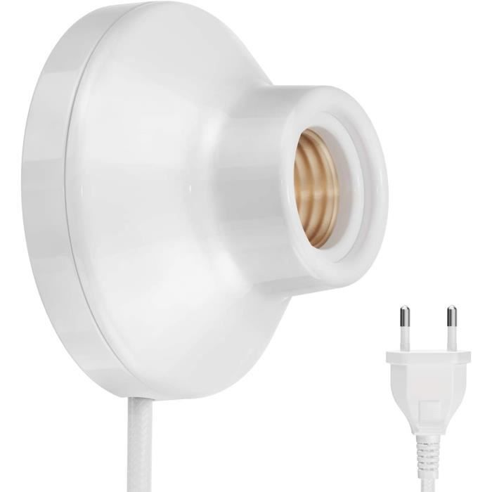 Pied De Lampe En Céramique Blanche - Forme Ronde Ø8,5x17 Cm - Douille E27 - Câble 114 Cm