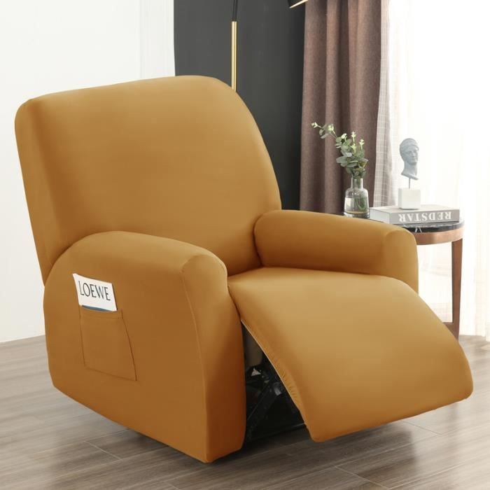 Housse Élastique Pour Fauteuil Relax WWQQKJ - 92% Polyester 8% Élasthanne - Antidérapante Avec Poche - 1 Place (4 Pièces)