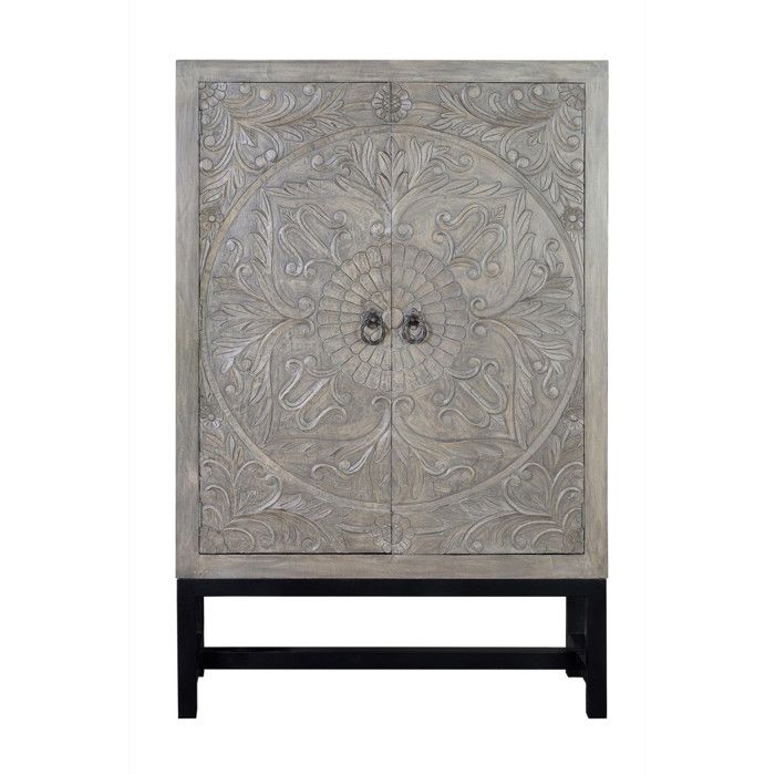 Armoire - Giner y Colomer - Manguier Massif - Sculpture Soleil - Finition Grise Patinée