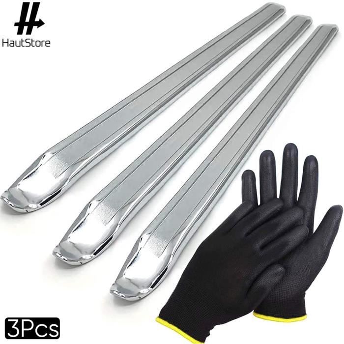 3pcs Métal Outillage de Réparation des Pneus 30cm avec Une Paire de Gants Antidérapants pour Une Utilisation dans Les Voitures,