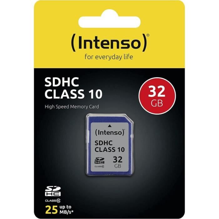 Carte mémoire SDHC - Intenso - 32 Go - Classe 10 - Noir - Format SDHC