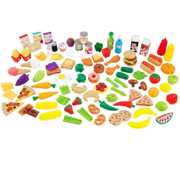 KidKraft - 115 Accessoires pour cuisine enfant dont fruits légumes, pizza, gauffres factices