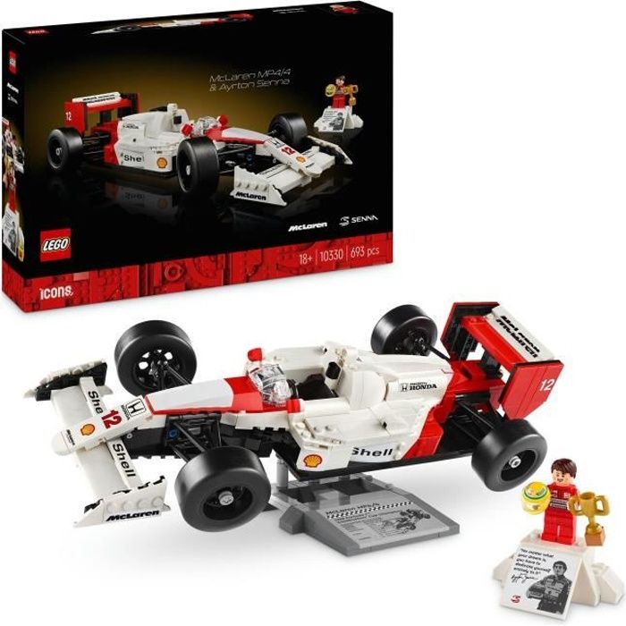 LEGO Icons 10330 McLaren MP4/4 et Ayrton Senna, Set Modèle Réduit de Voiture pour Adultes