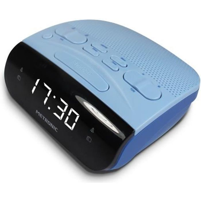 Radio-réveil METRONIC 477033 duo bleu - Fonctions sleep et snooze - Syntoniseur de radio numérique AM/FM