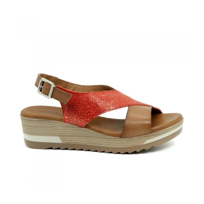 PAULA URBAN Sandales - Wedge - Boucle - Cuir - Rouge - Taille - Trente-neuf  Femme Ref. 572_5802 Corail - Achat / Vente sandale - nu-pieds - Soldes sur  Cdiscount dès le 20 janvier ! Cdiscount