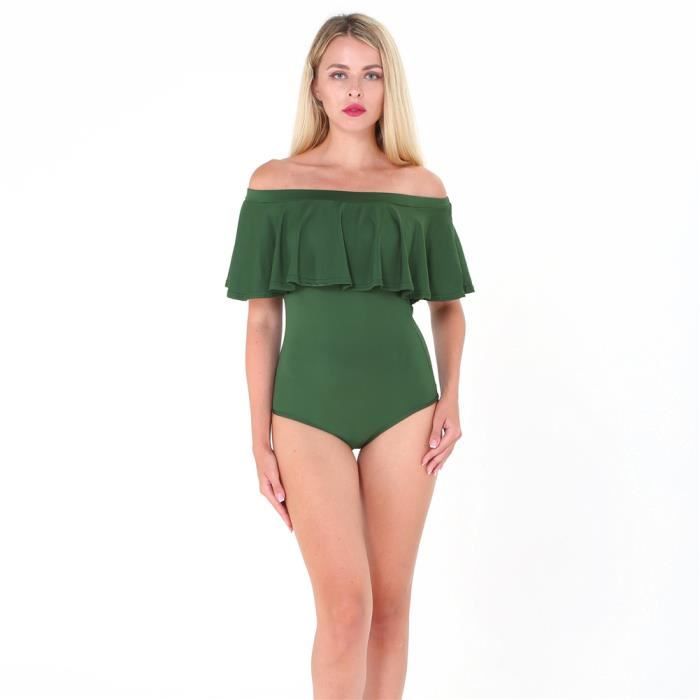 Femme Maillot De Bain Piscine Femme 1 Piece Hors Des Epaules Push Up Rembourre Maillot Bain Une Piece Triangle Bandeau Vert Achat Vente Maillot De Bain Soldes Sur Cdiscount