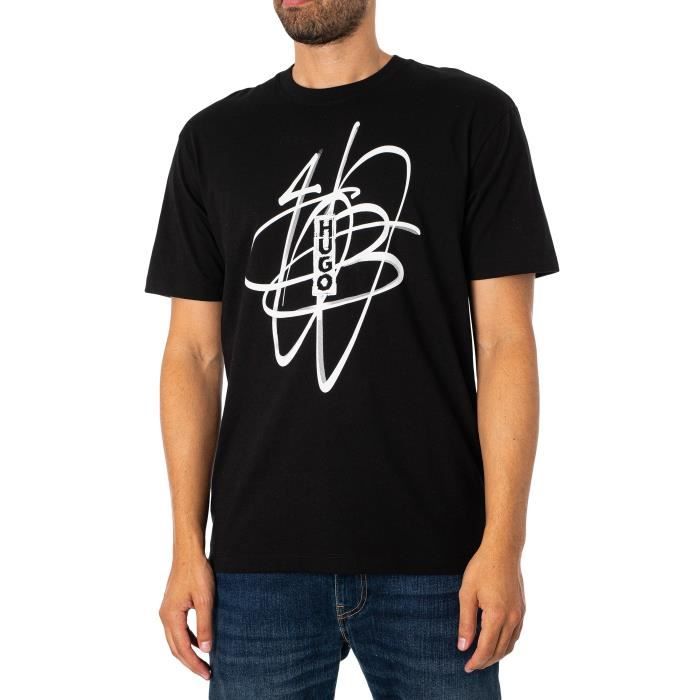 T shirt graphique HUGO Dapuseni Homme 100 Cotton Noir Noir Cdiscount Pret a Porter
