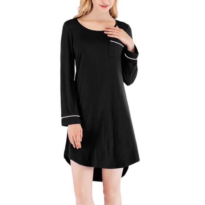 Chemise de Nuit Femme Tunique T Shirt a Manches Longues Lache Sleepwear Robe de Nuit Noir XXL Noir Cdiscount Pret a Porter