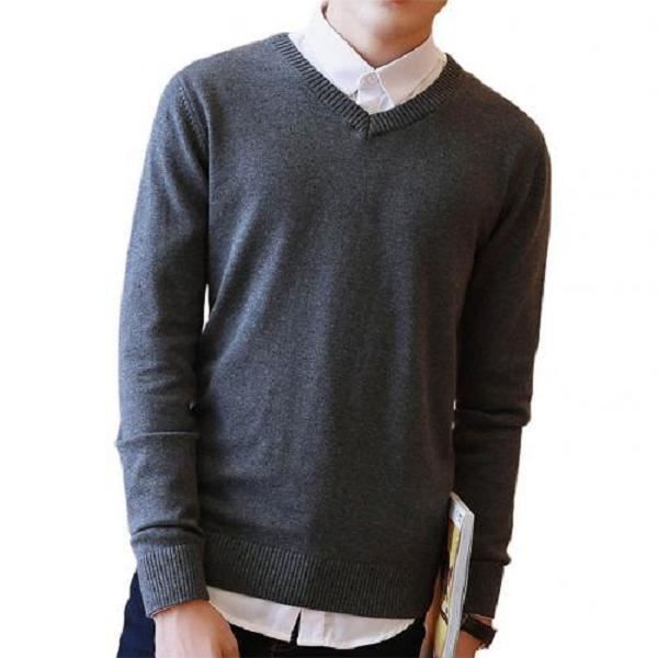 Pull long pour homme 2020 printemps mode hommes couleur unie col en V a manches longues mince pull grande taille tricote pull tric Dark gray Cdiscount Pret a Porter