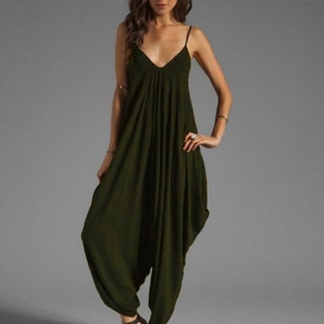 Combinaison Femme Halter Sans Manches Dos Nu Jumpsuit Élégant Pantalon Loose Couleur Unie - Vert Vert - Prêt-à-Porter